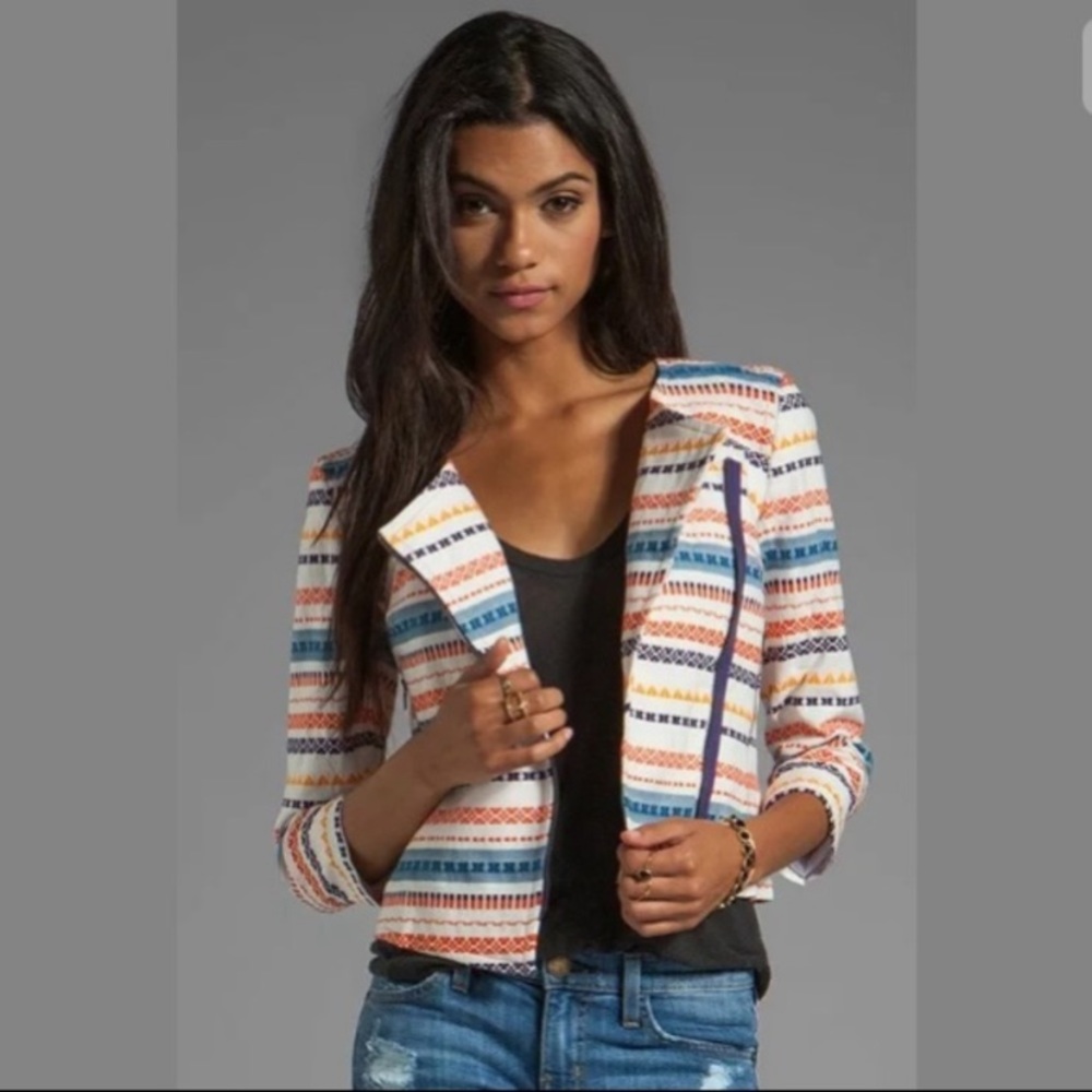 •Trina Turk• Beatrix Woven Moto Zip Jacket-Size 6 - Picture 5 of 11